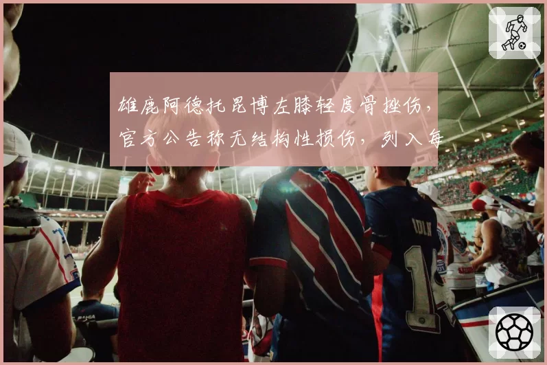 雄鹿阿德托昆博左膝轻度骨挫伤，官方公告称无结构性损伤，列入每日观察